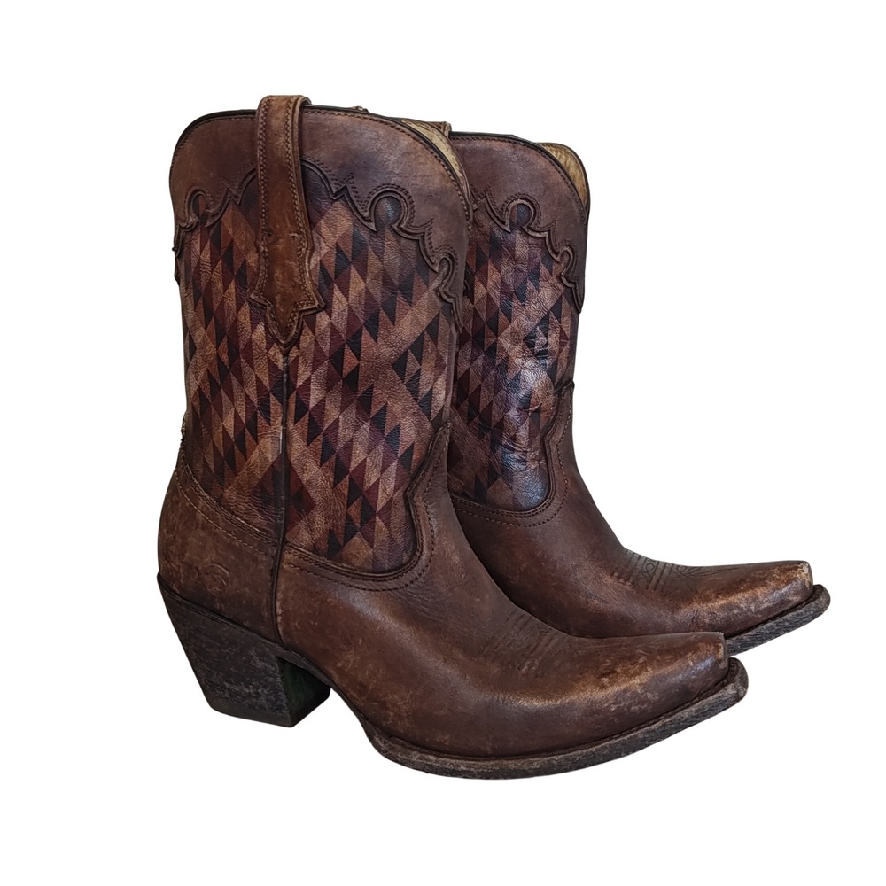 Ariat Gentry Western Boots Womens 10B Brown Leather Harlequin Diamond Snip Toe